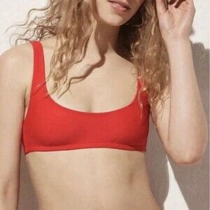 J Crew Heritage Scoop Neck Bikini Swim Top Venetian Red Size Medium BX611 Retro